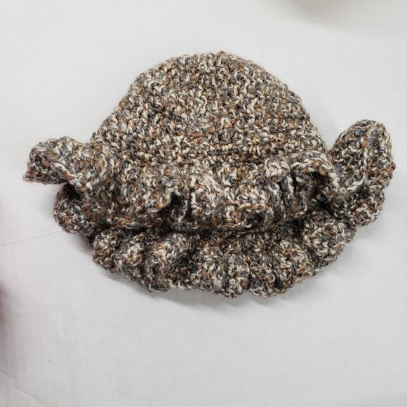 Handmade Crochet Brown Ruffle Bucket Hat Bohemian Casual Festival Neutral Fall - Picture 11 of 16